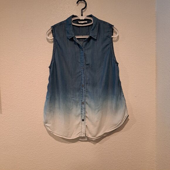 Tops - Beach Lunch Lounge Womens Top L Ombre Denim Sleeveless Shirt Button Up